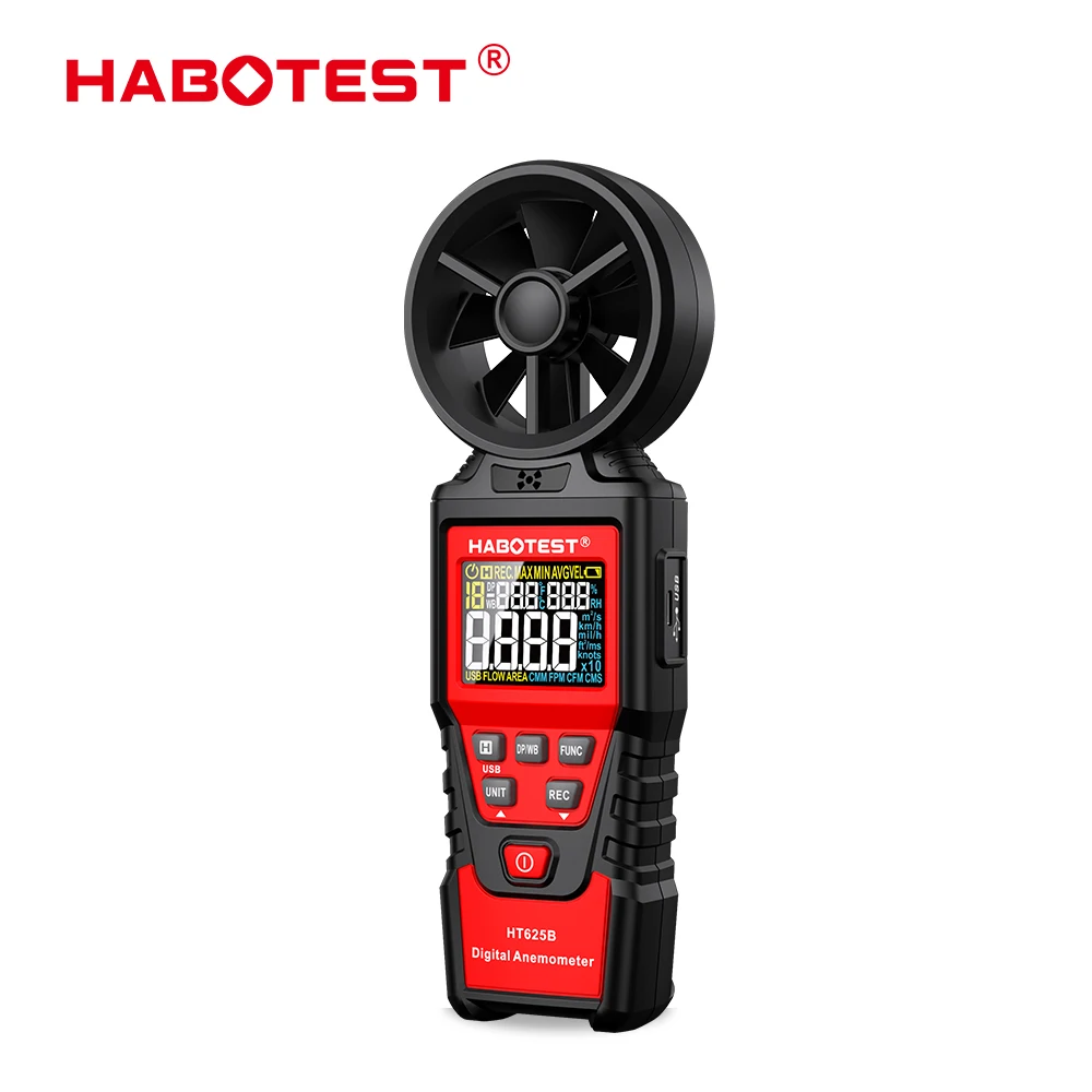 

HABOTEST Digital Anemometer PortableWind Speed Gauge Meter Windmeter 9999 CFM 30m/s USB Temperature Humidity Dew Point