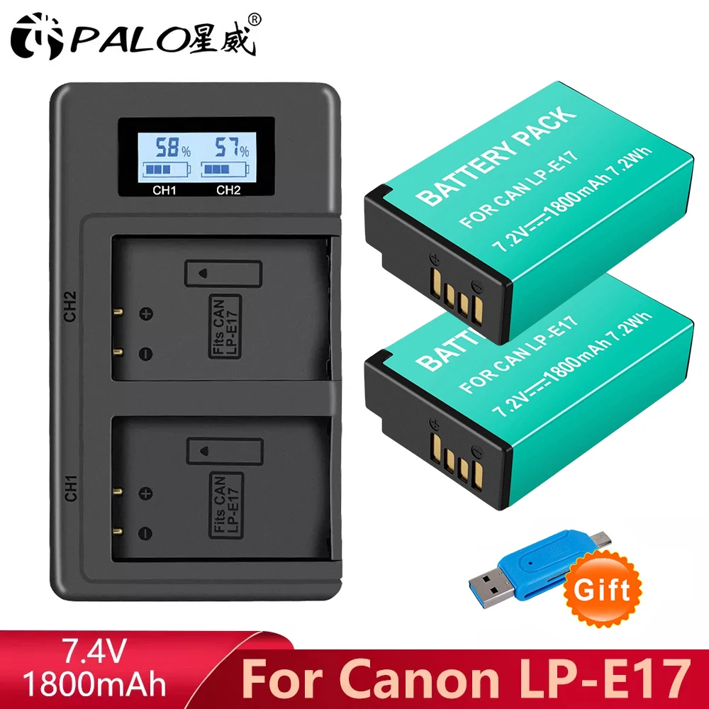 

Аккумулятор PALO LP-E17 LPE17 LP E17 для камеры Canon EOS M3 M5 M6 750D 760D T6i T6s 800D 8000D Kiss X8i + зарядное устройство с двумя USB-портами и ЖК-дисплеем