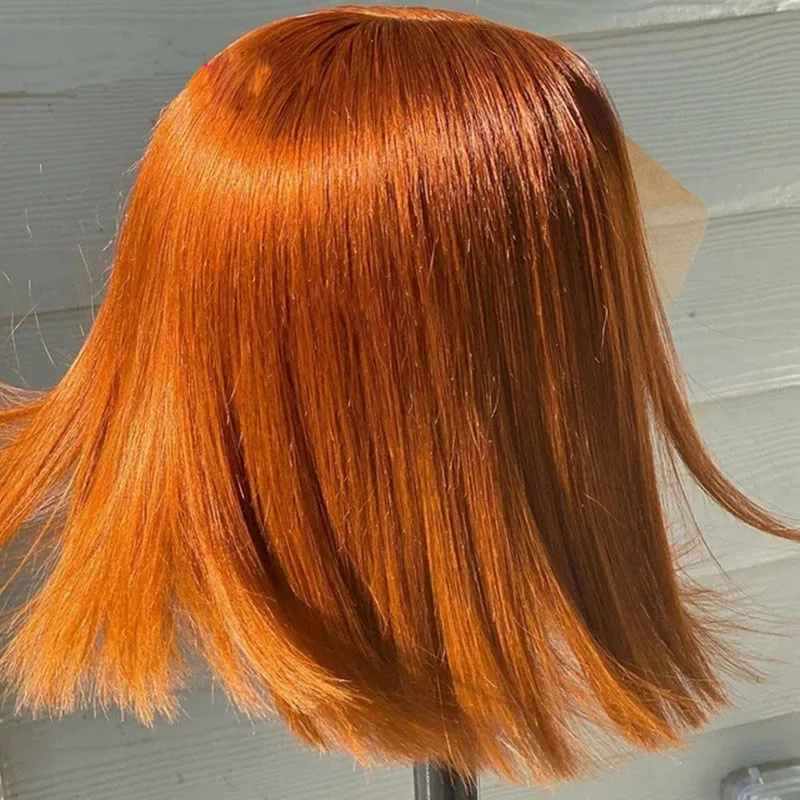 

Orange soft Lace Front Wigs Natural Short Bob Wig Silky Straight Blunt Cut Bob Wigs For Women With Baby hair Heat Temperature