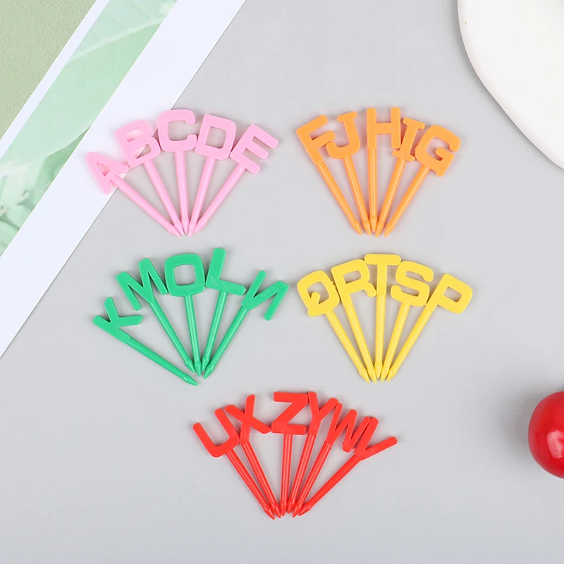 

26Pcs/Set Cartoon Alphabet Fruit Fork Plastic Small Fork Sweet Mouth Fork Cute Portable Fruit Toothpick Cake Forks