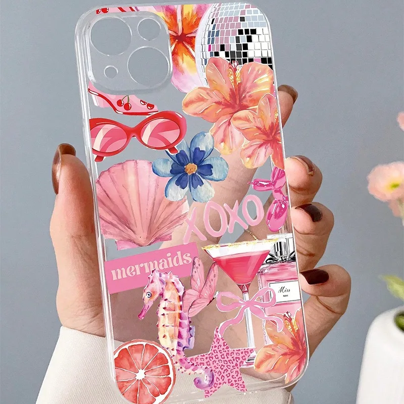 Luxury Pink Sea Creatures Summer Pattern Soft Phone Case