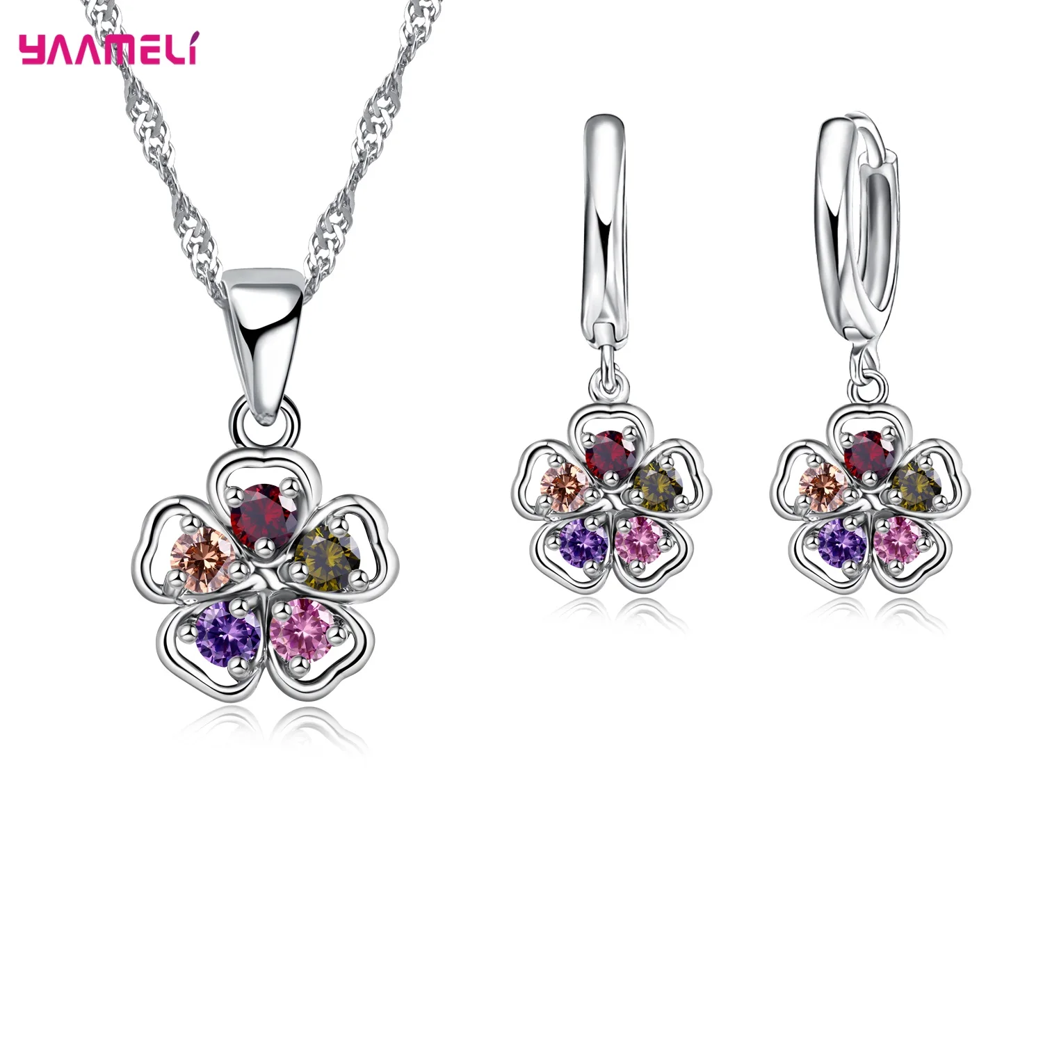 Jewelry Sets Jewelry Set 34 Designs 925 Sterling Silver for Woman Girl Pearl Rhinestone Zircon Pendant Necklace Earrings Chain