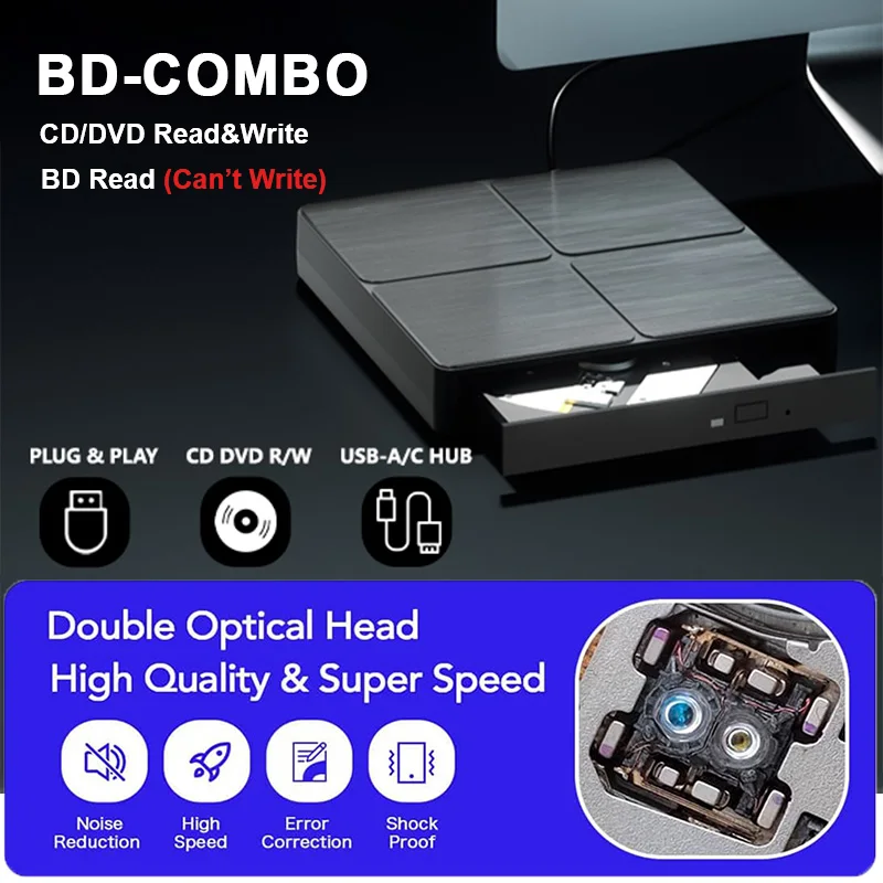 External Blu-ray DVD Drive USB 3.0 BD-Combo CD DVD Player Reader Burner for Laptop PC Computer Notebook Windows Mac