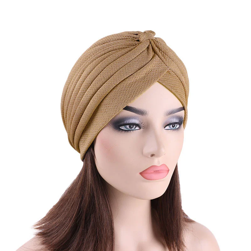 

Muslim Bubble Cotton Turban Hat Women Twist Headwrap Indian Hat Ladies Wrinkled Casual Headdress Chemo Cap Hair Accessories