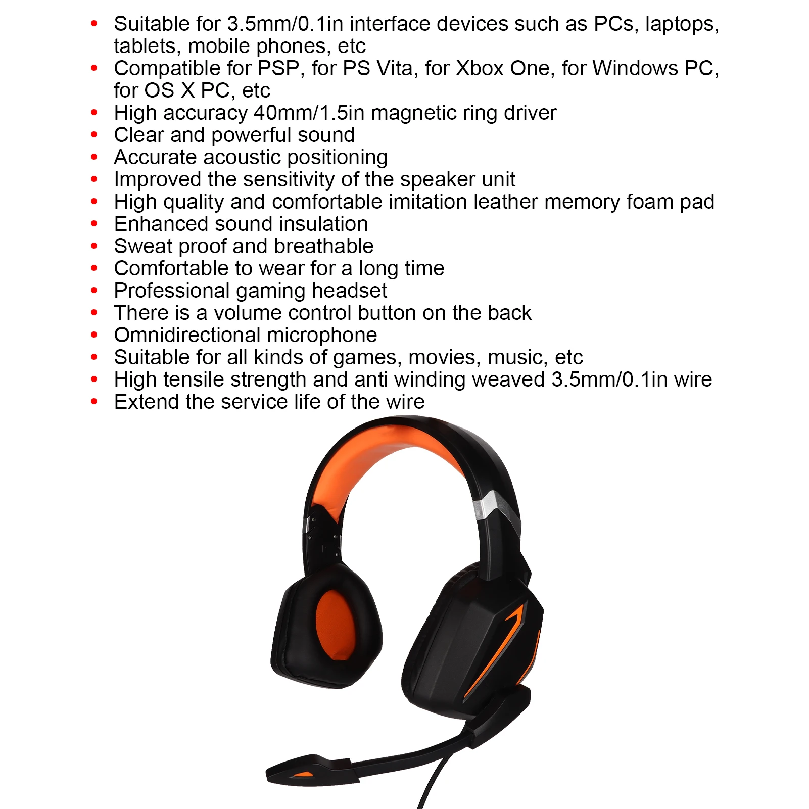 게임용 헤드셋 서라운드 사운드 메모리폼 쿠션 3.5mm 유선 헤드폰(마이크 포함) Xbox One PC 노트북용 오버헤드 이어폰