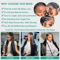 Perruque Lace Front HD Transparente Bling Hair, Cheveux Humains Raides Pré-Pluckés, Brésiliens Remy, 13x4 et 13x6, pour Femmes 7