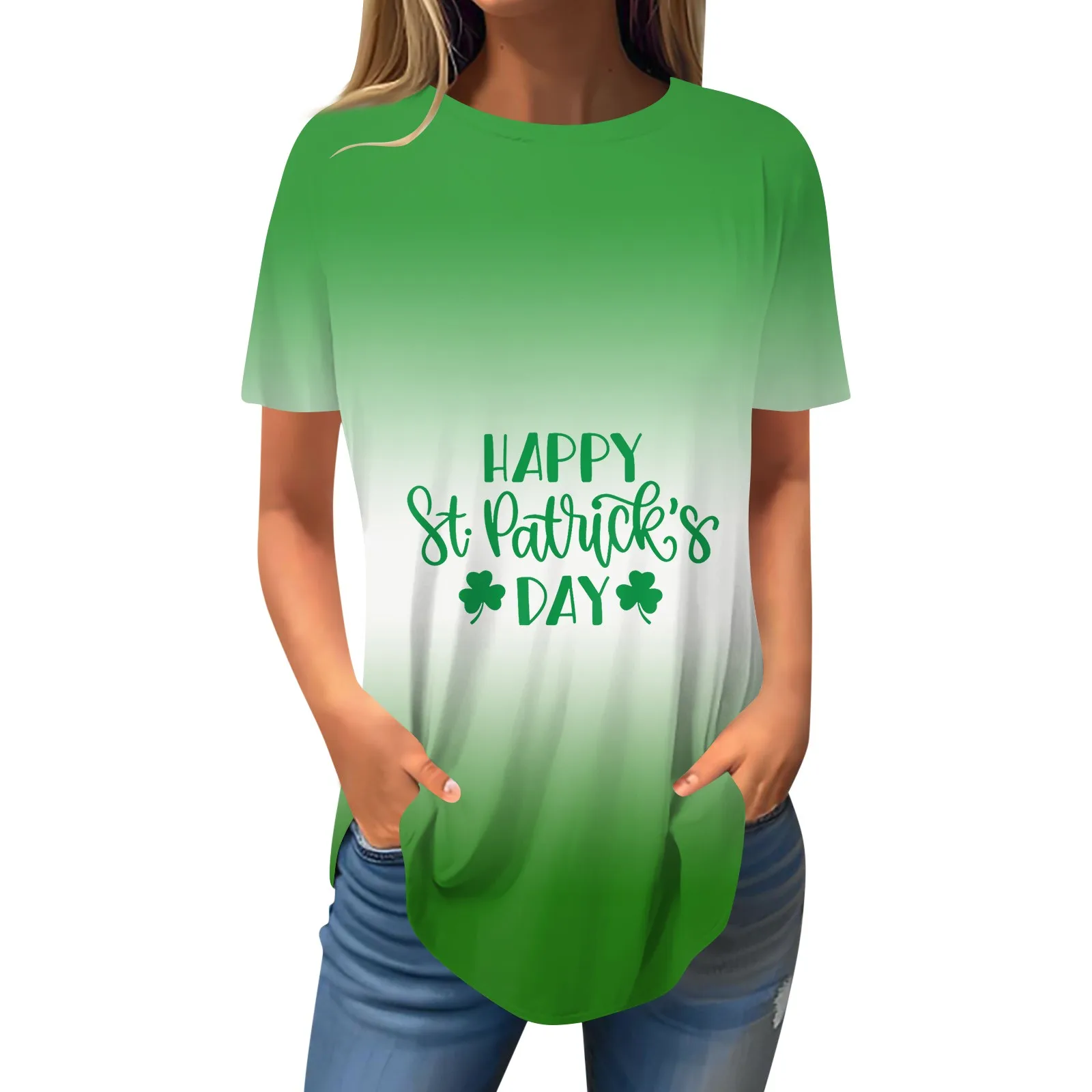 

Women'S Fashion Casual Round Neck St. Patrick'S Day Printed Short Sleeve Pullover T-Shirt Top Women Fashion Blouse 2023 T Shirt