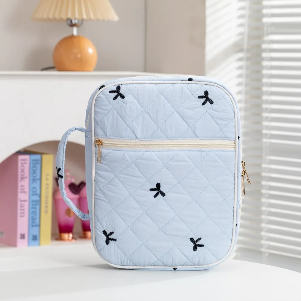 Quilted Portable Book Sleeve with Zipper Dustproof Carrying Case