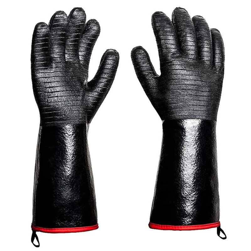 

2 PCS BBQ Gloves - 1472°F Thicken Heat Resistant Gloves W/S-Hook 14 In Kitchen Oven Mitts Black Neoprene Waterproof Grill Gloves