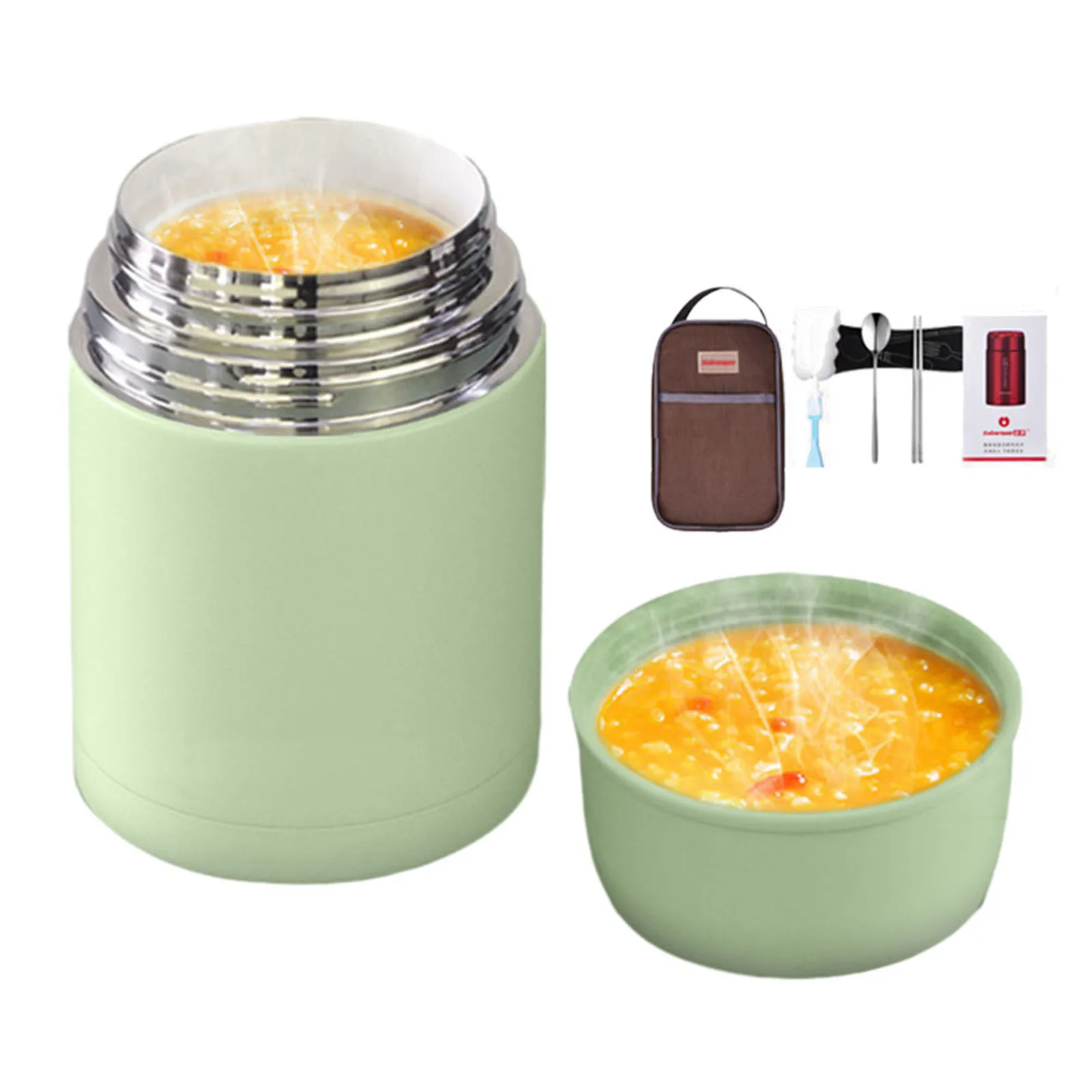 

1000ml Food Insulated Vacuum Jar Lunch Box Stainless Steel W/Spoon Chopstick Bag Stew Beaker Lunch Box Home Kitchen Dining Bar