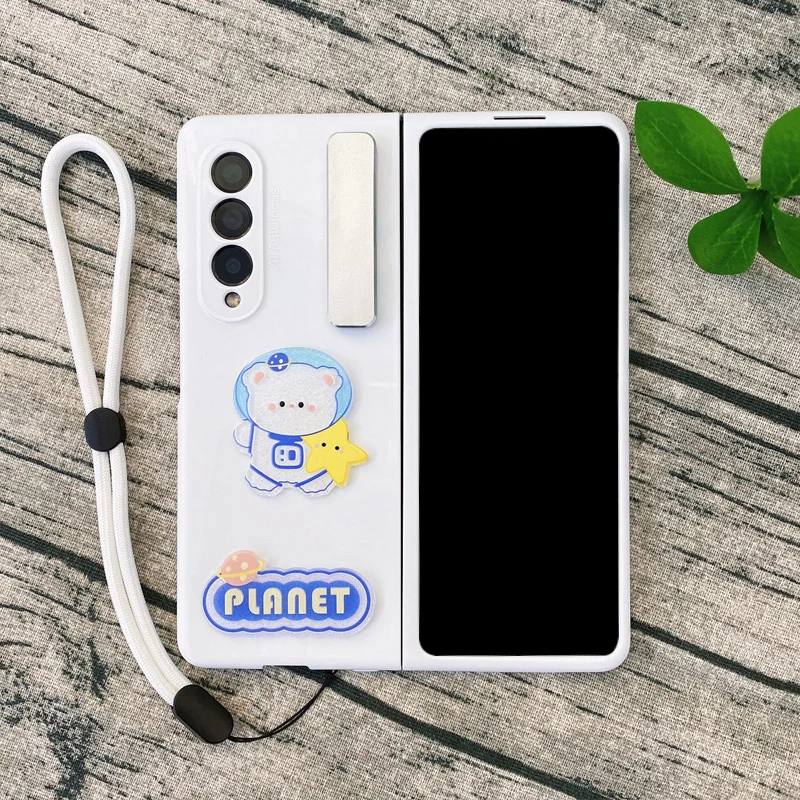Custodia Per Telefono Con Cinturino Pieghevole In Metallo Con Orsetto Spaziale Carino Per Samsung Galaxy Z Fold 3 4 Hand Chain Z Fold 2 Cover