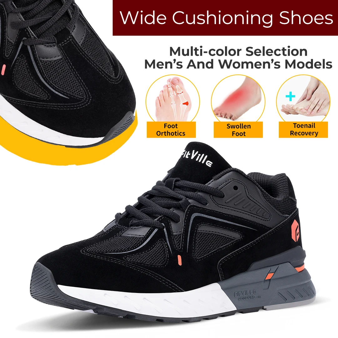 FitVille Men's Walking Shoes Extra Wide Lightweight Sneakers for Flat Feet Arch Fit Heel Pain Relief Non-Slip Running Shoes