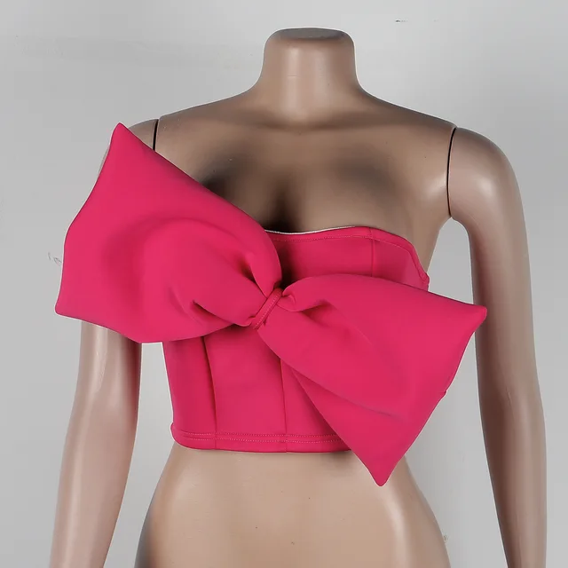 Big Bow Crop Tube Cute Top 2022 Women Clothes Pink Bowknot Tops Sexy  Strapless T Shirt Party Club Elegant Luxury Chic Outfit - T-shirts -  AliExpress