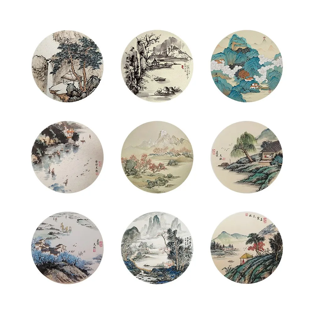 60Pcs Retro Chinese Style Landscape Painting Stickers Aesthetic View Illustration Decorative Sticker for Phone Fridge Notebook 4
