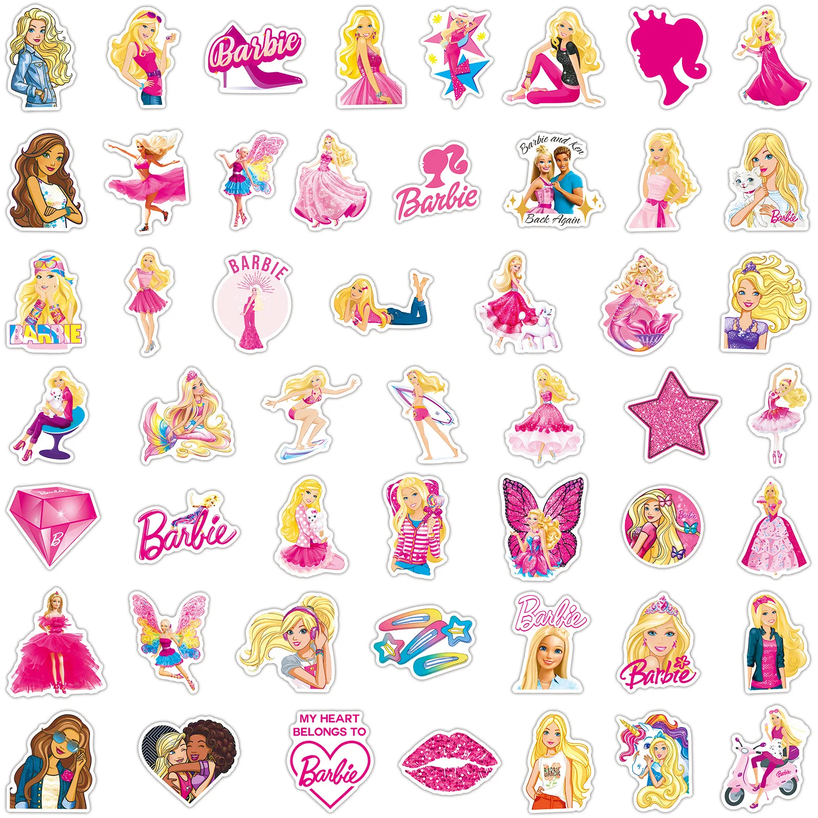 50 Stück neue Cartoon Anime Barbie Prinzessin DIY Notebook Handy Dekoration wasserdichten Aufkleber