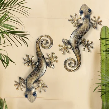 Gecko-Décoration murale en métal pour la maison et le jardin, art mural lézard intérieur et extérieur, sculpture de confrontation, 2 paquets, 15 po 1