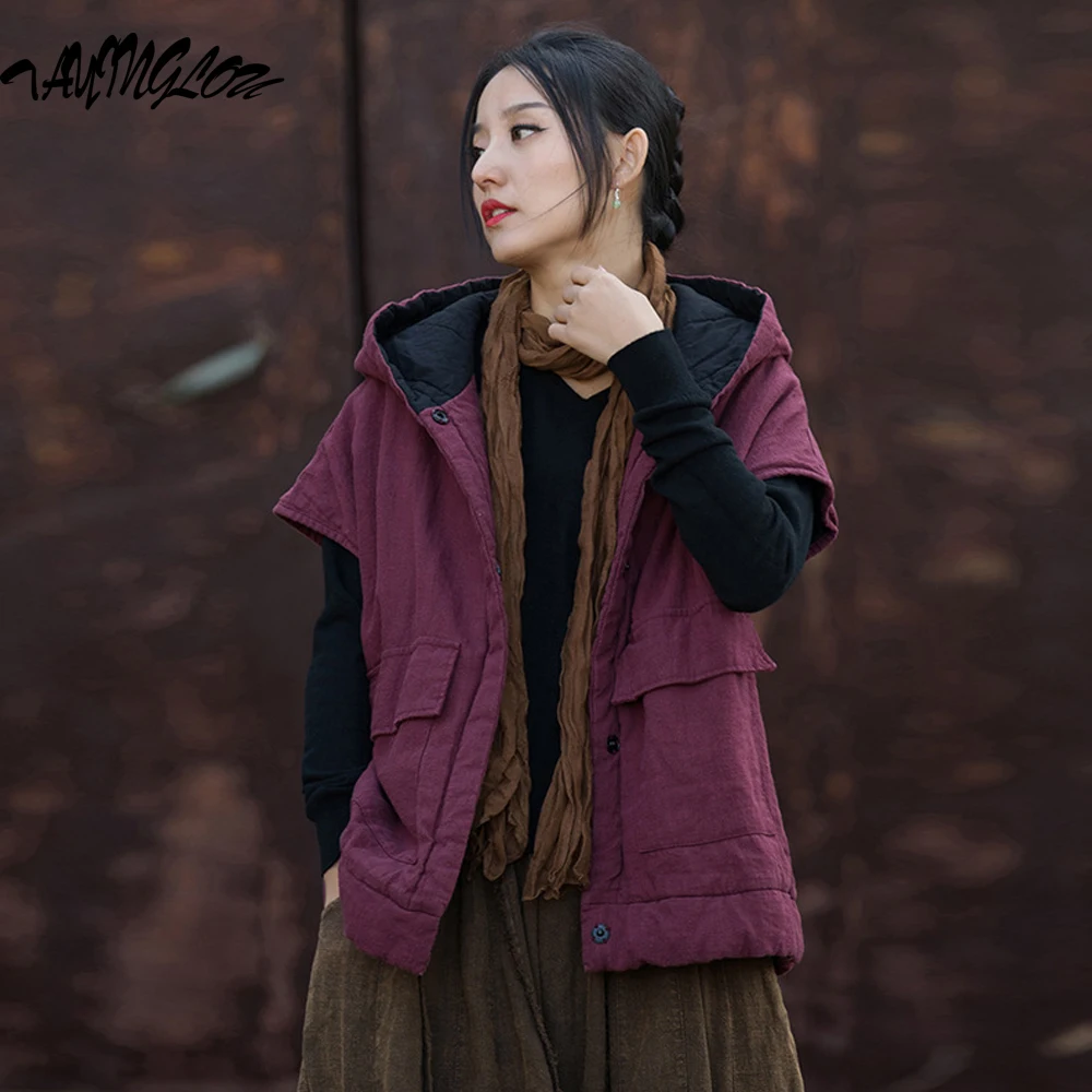 

Vests For Women 2023 Winter Outerwear Thickened Warm Padded Vest Ramie Fried Colours Literature Versatile Women's Waistcoat