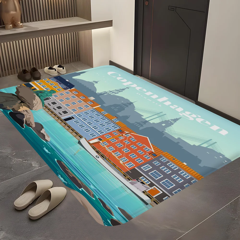 World City Travel Floor Mat Rectangle Anti-slip Home Soft Badmat Front Door Indoor Outdoor Mat Hotel Decor Mat 5