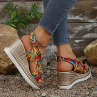 Rainbow Graffiti Wedge Heels Sandals for Women Summer 2025 Peep Toe Platform Sandals Woman Buckle Strap Thick Bottom Beach Shoes - Image 5