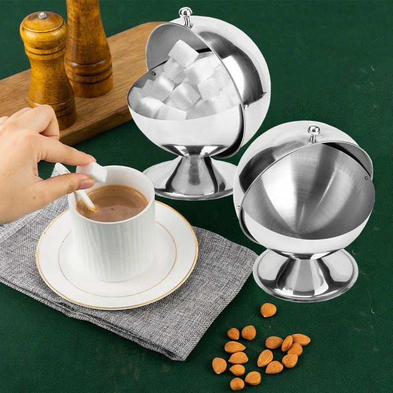 Spherical Sugar Tank Spice Seasoning Jar Storage Boxes Clamshell Bowl Kitchen Household Organizer Reversible Can Stainless Steel spice container