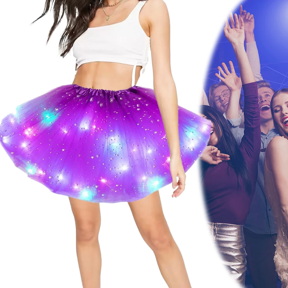 Womens LED Tutu Skirt Ballet Dance Tulle Skirt Sparkly Sequin Light Up Tutus Glow Tulle Dance Skirts for Party Costume