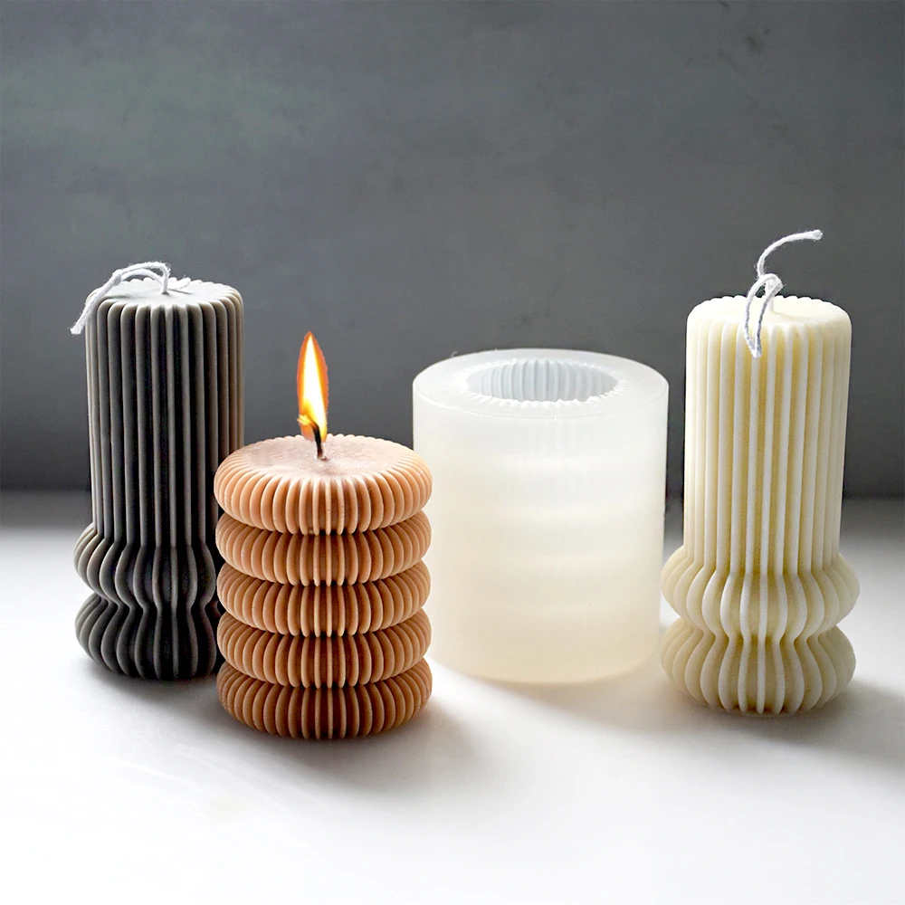 StripeColumnCandleSiliconeMoldGeometricRidgedRipplesCandleWax