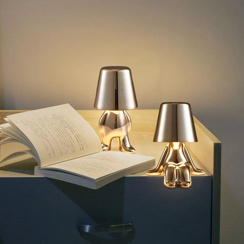 XIAOMI LED Light Reading Book Lamp Golden Man Night Light Coffee Shop Car  Bar Bedroom Room Decor Cartoon Thinker Table Lamp - AliExpress
