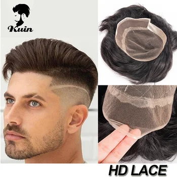 Protesi Capillare Maschile con Base in HD Lace e PU, Parrucca da Uomo Effetto Pelle, Sistema di Capelli Umani Indiani Remy, Toupet Naturale