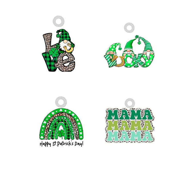 

10PCS Love Clover Acrylic Dangle Charm Saint Patrick's Day MAMA Lucky Dwarf For DIY Earrings Bracelet Women Girls Jewelry