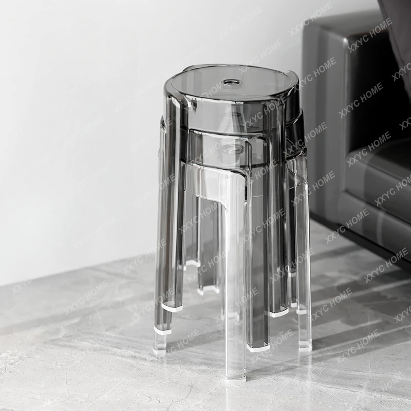 

Acrylic Chair Plastic Transparent Stool Thickened Stackable round Stool Simple Living Room Bench Dining Chair