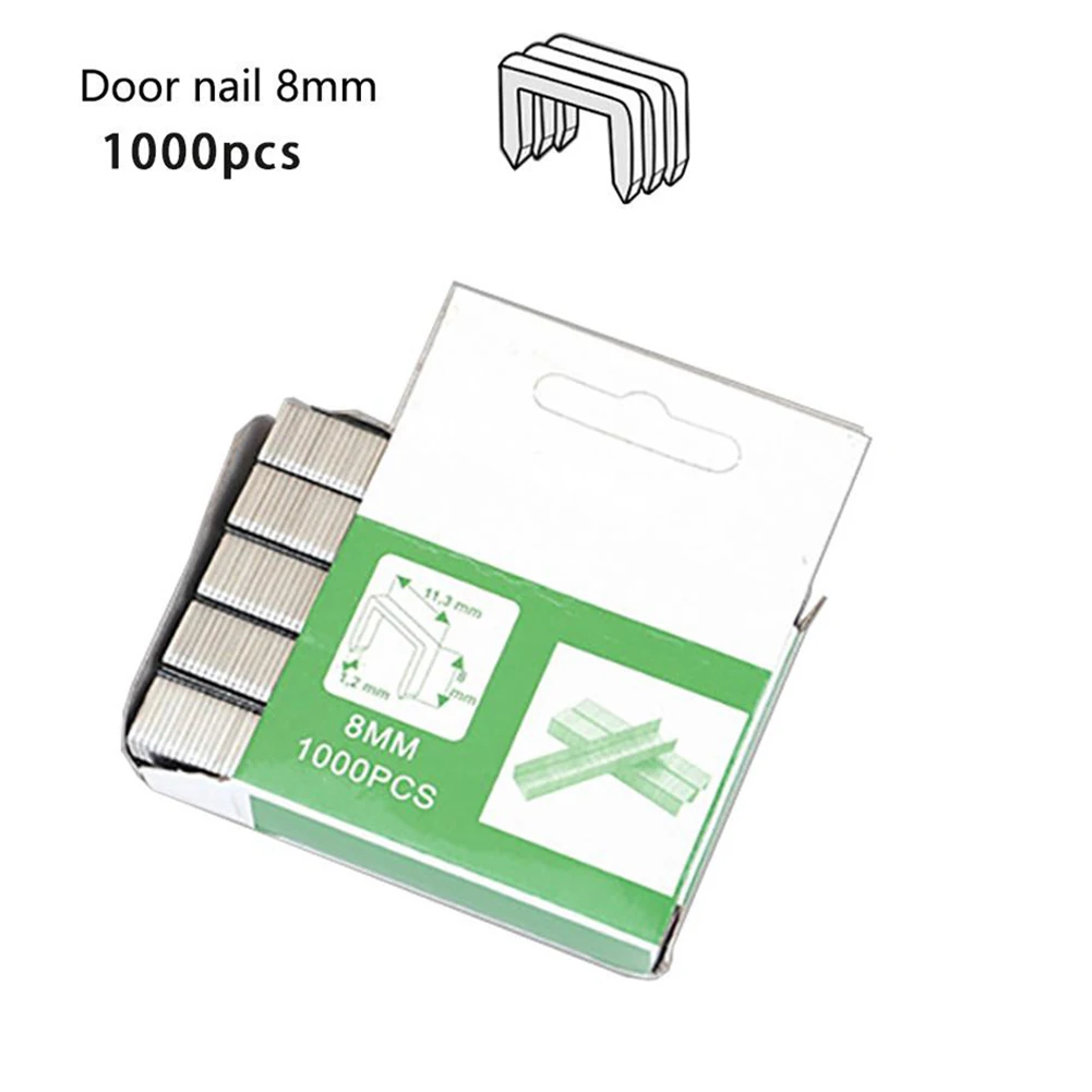 Tools Staples Nails 1000Pcs 12mm/8mm/10mm Brad Nails Door Nail Household Packaging Silver Stapler Steel U Shape