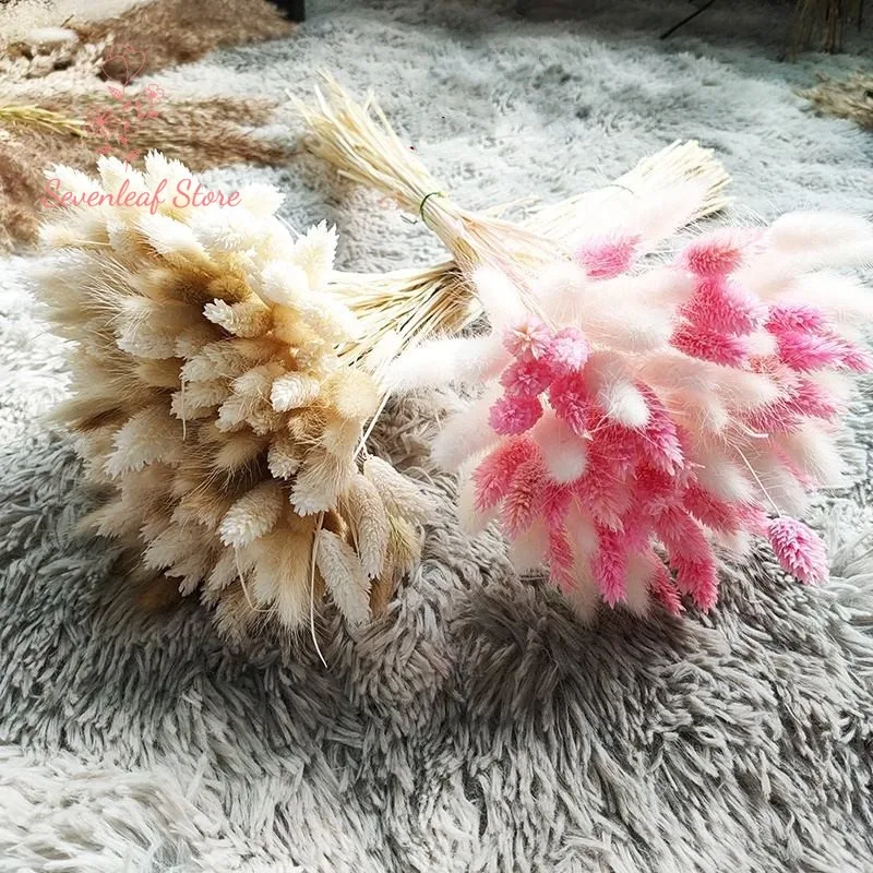 

100pcs Mix Bunny Rabbit Tail Gem Grass Dried Flower Wedding DIY Bride Bouquet Living Room Home Decor Pampas Artificial Plants
