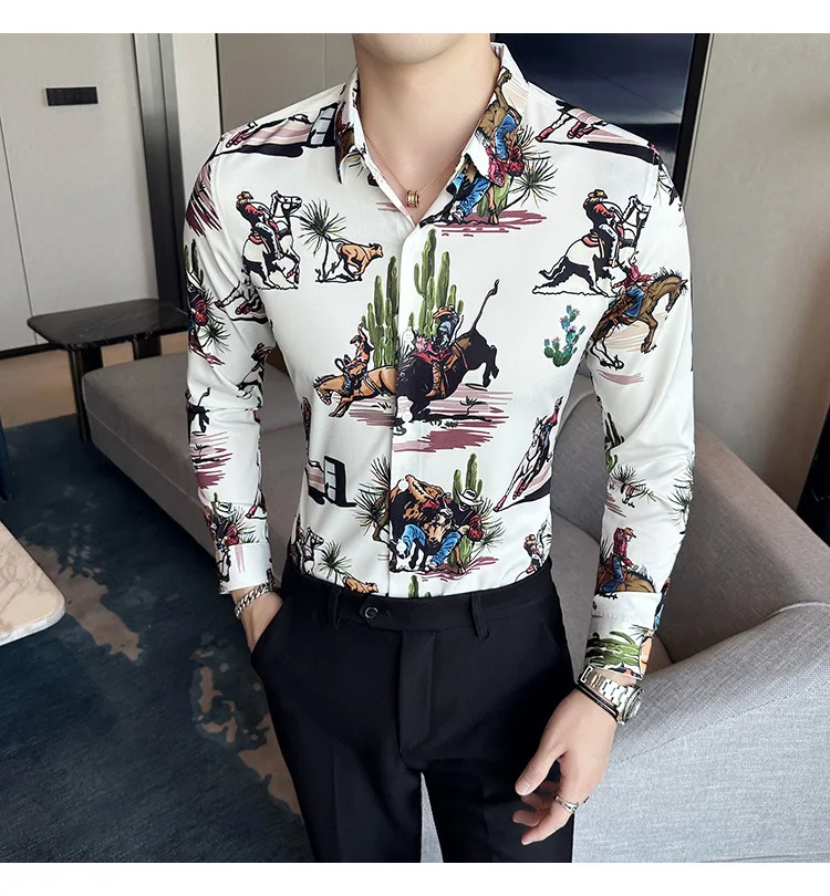 Men's Luxury Design Dress Shirt Long Sleeve Button Down Printed Shirt for Men