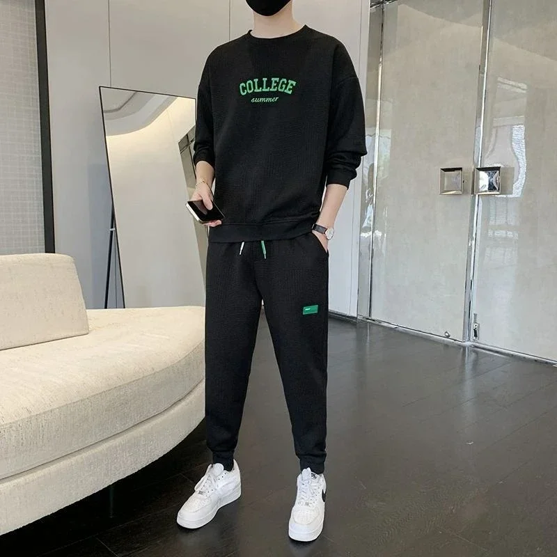 thumbnail image 1 of Conjunto de camiseta y pantalones de jogging para hombre, ropa gris para hombre, sudadera, chándal, trajes deportivos con alfabeto, moda, conjunto elegante de 2 piezas, XL, 1 of 4