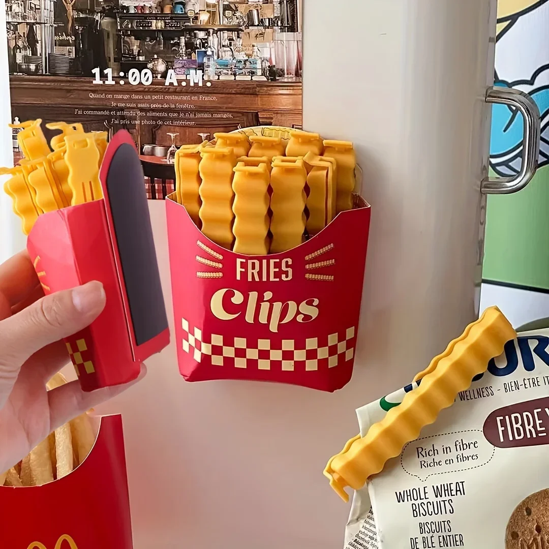 2026년형 새로운 12개입 프렌치 프라이 모양 밀봉 클립 - 스낵 밀봉, 음식 클립, 비닐봉투 양념 밀봉 스트립용