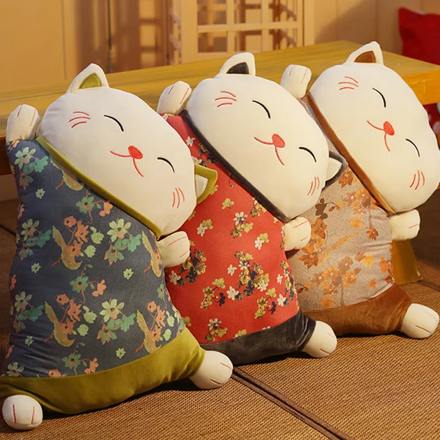 Oreiller de chat porte-bonheur de style japonais, coussin de dos de canapé à double usage, ceinture de sécurité de bureau, coussin lombaire de voiture 3
