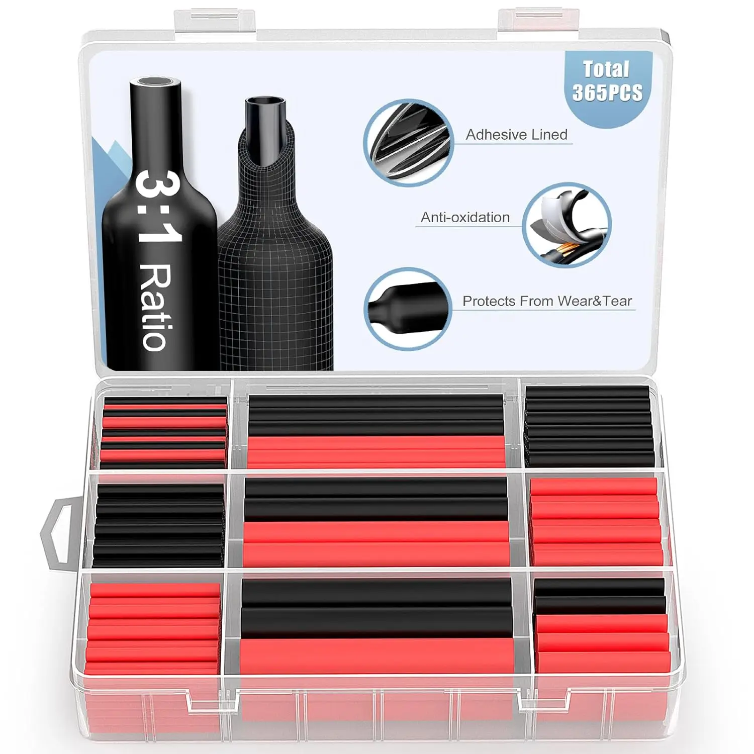 Waterproof Heat Shrink Tubing Kit 365 pcs, 3:1 Dual Wall Tube-Adhesive Lined Heatshrink for Wires-Marine Grade and Industria