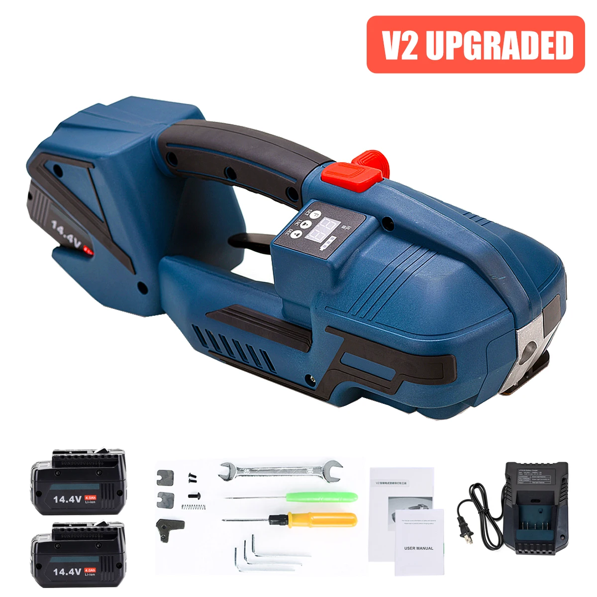 

Upgraded Portable V2 Electric Strapping Machine 3200N Battery Powered Automatic Banding PackageTool for 13-16mm PET PP Belt