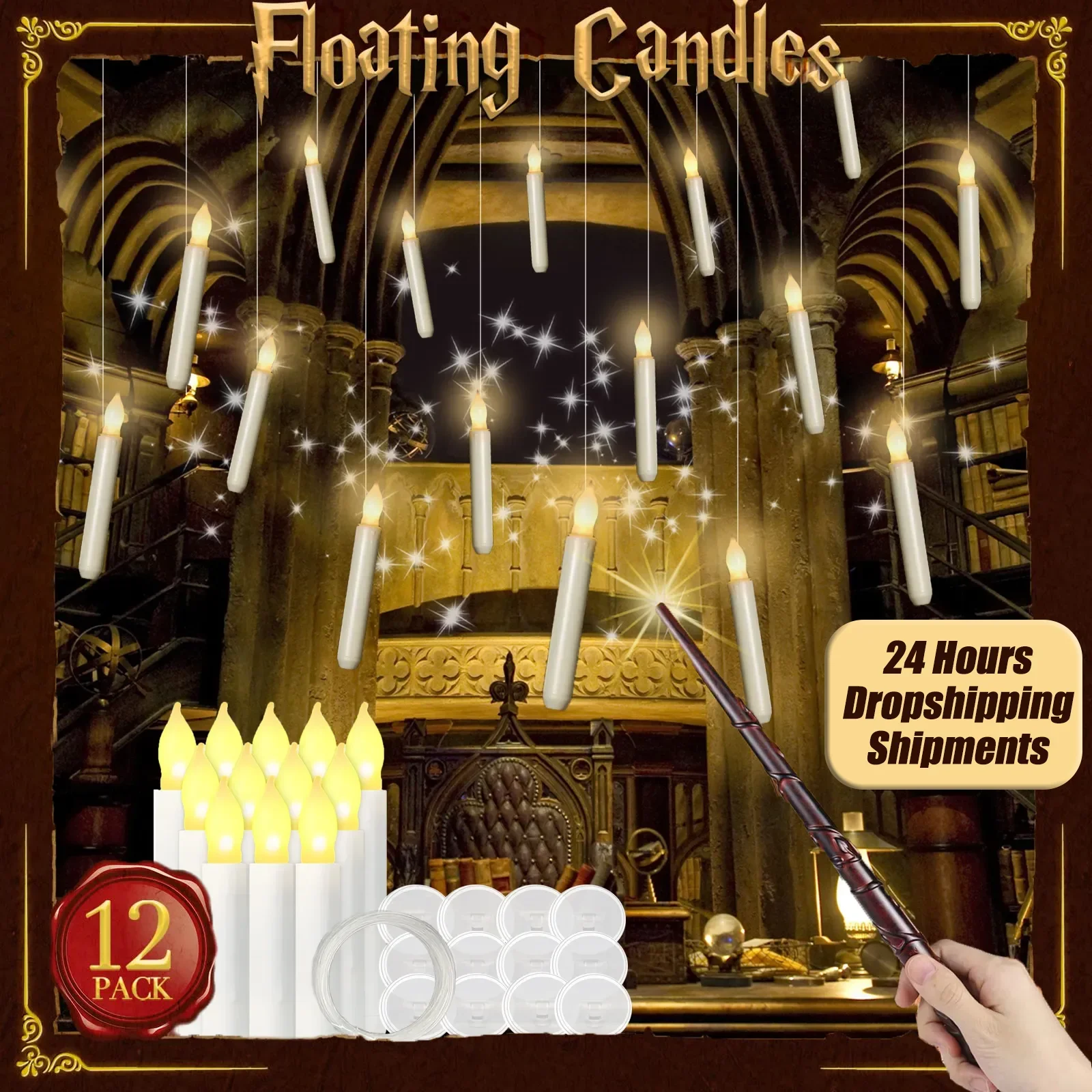 

12/48/60 LED Flameless Candle with Magic Wand Christmas Lights Flying Candles Taper Candles for Christmas/Party/Wedding