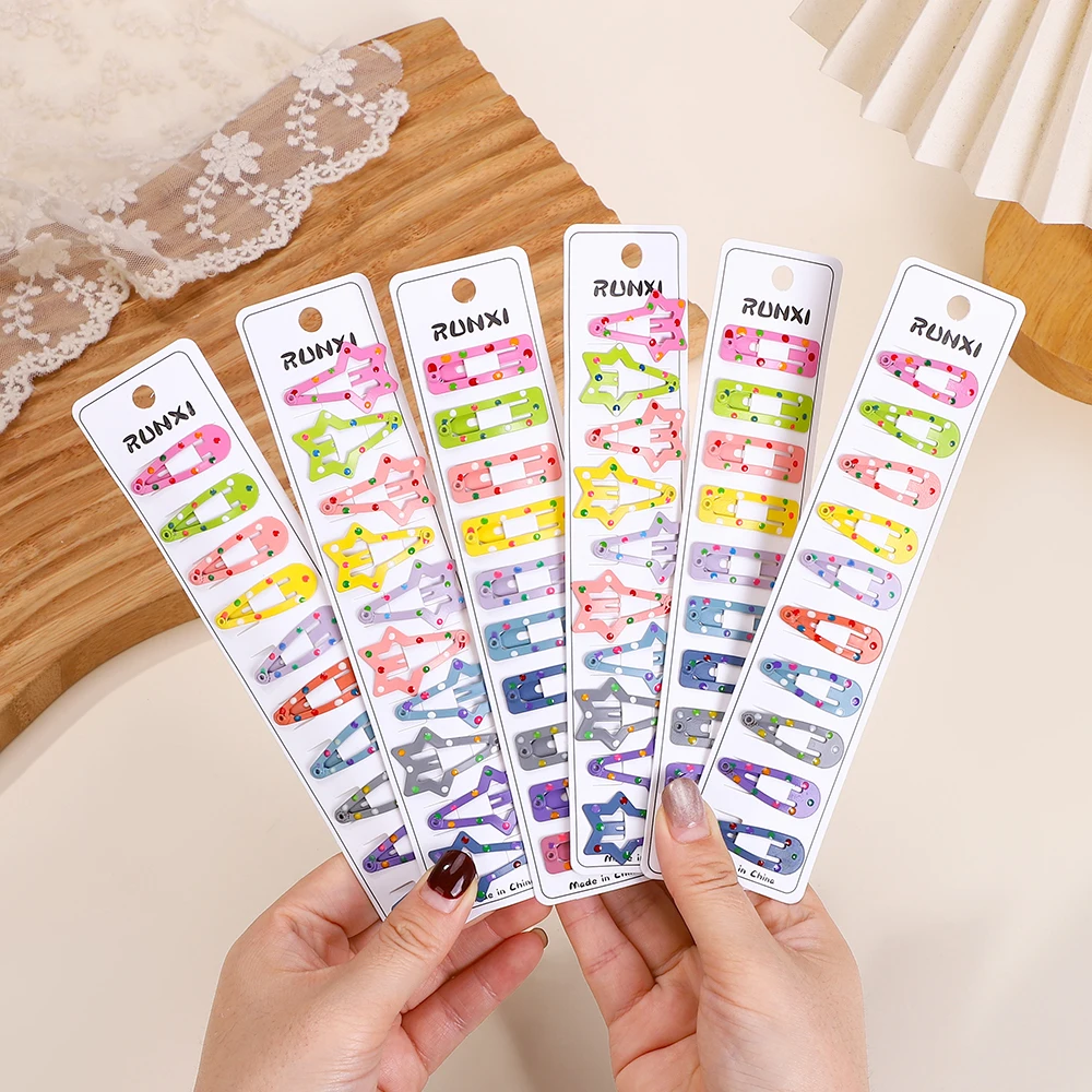 10 Teil/los Ins 2,2 zoll Blume Drucken Baumwolle Legierung Haar Bogen Snap Clips Set Stoff Plaid Bobby Haarnadeln Grips mädchen Kinder Kopfbedeckungen – Detail 17