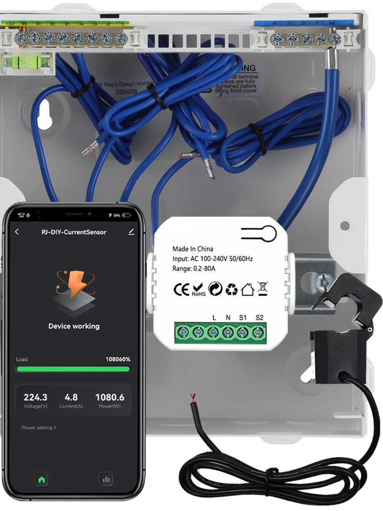 S73c5aee3feec4f69883b1aad573bfe68t Tuya Smart Life WiFi Energy Meter 80A with Current Transformer Clamp KWh Power Monitor Electricity Statistics 110V 240V 50/60Hz