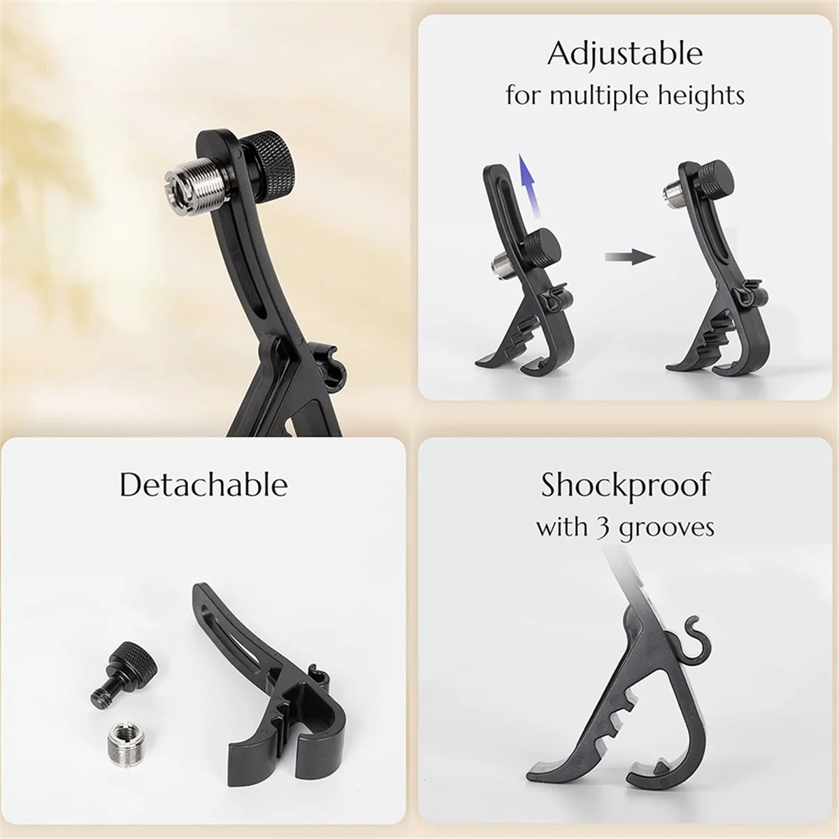 B48B-Shockproof Drum Mic Clip 4Pcs, Adjustable Drum Mic Kit & Microphone Holder for Stand, Universal Microphone Clamp