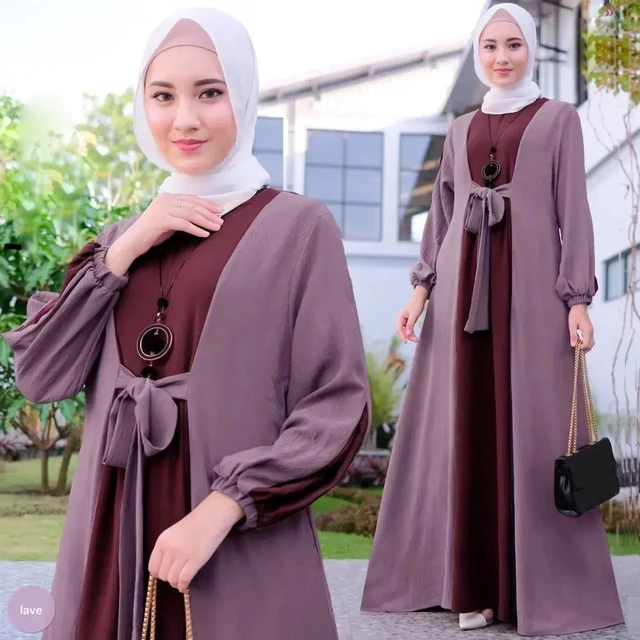 Ladies Caftanelegant Lace-up Open Abaya - Polyester Kimono Hijab Dress For  Women