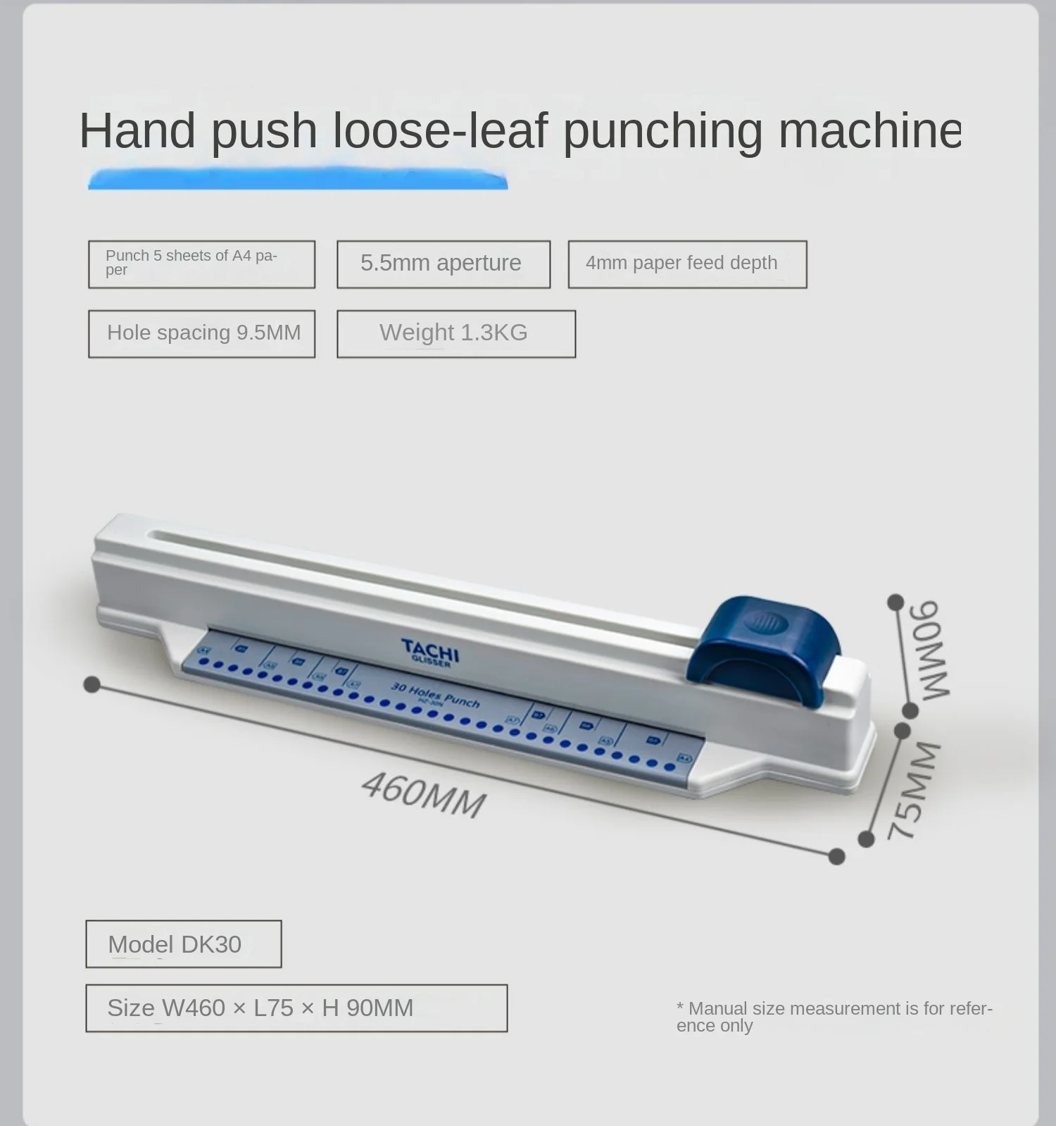 

Hand Push A4 Loose Spiral Notebook Puncher 30 Hole Ring Hole Puncher Bookbinding Machine Small Excavator