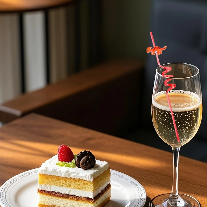 8 PCS Dinosaur Gift Pack Straw Accessories Cartoon Patch Art Design Birthday Party Cute Spiral Creative Straw Party Small Gifts