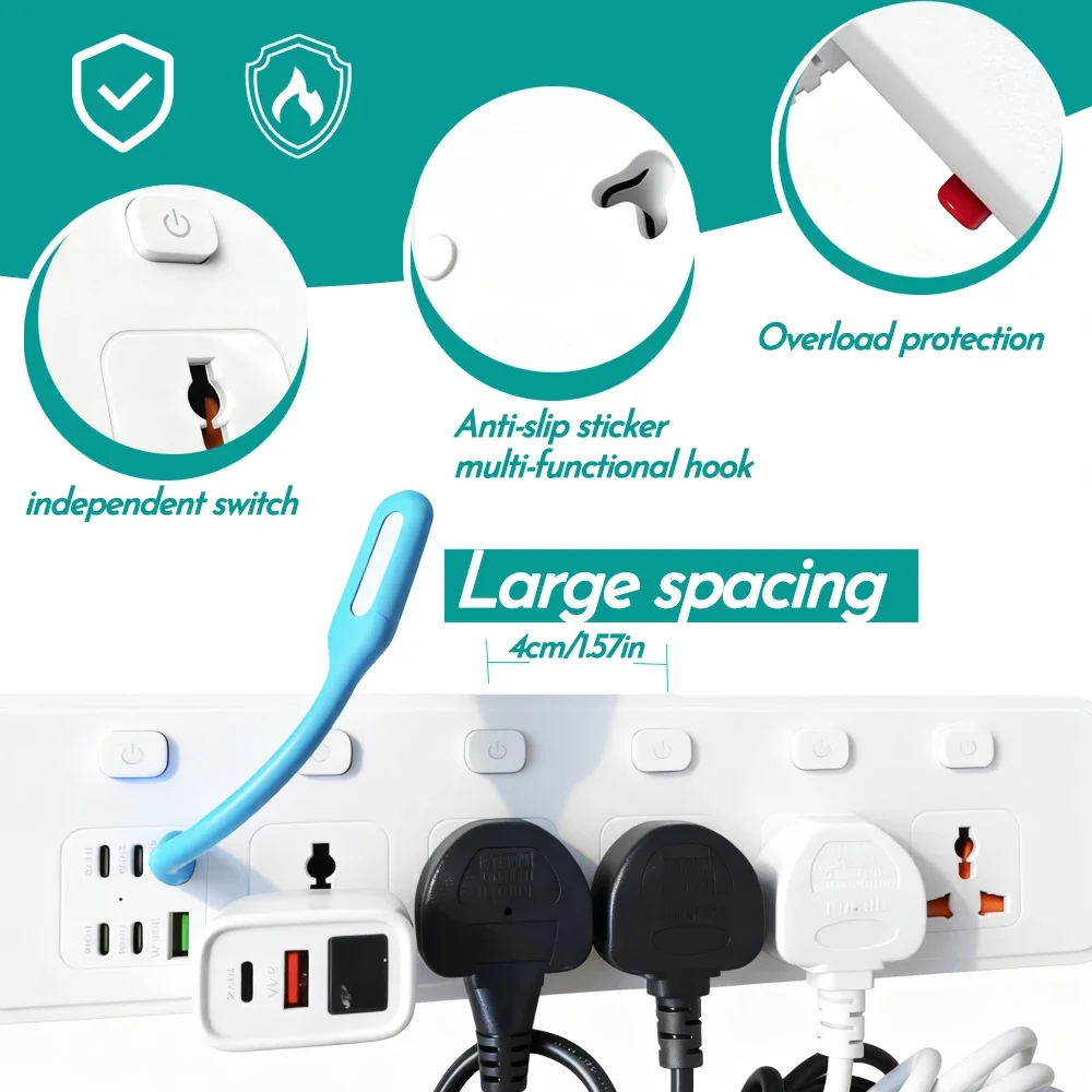 Universal Power Strip Extension with USB-C Port and Surge Protection