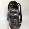 Authentic Crocodile Skin Drawstring Closure Male Black Casual Backpack Genuine Alligator Leather Men's Large Travel Bag Pack 4