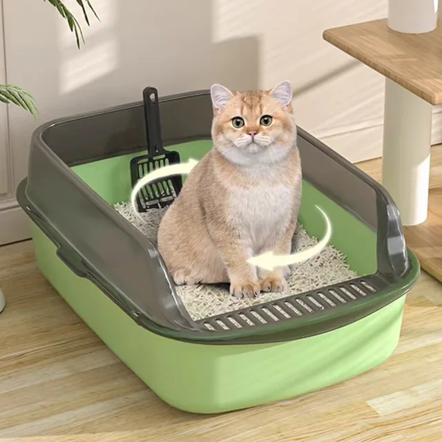 Cat Litter Box Semi-enclosed Cats Toilet Plastic Durable Pet Bedpans with Litter Scoop Anti-Splash Kitten Toilet Cat Supplies