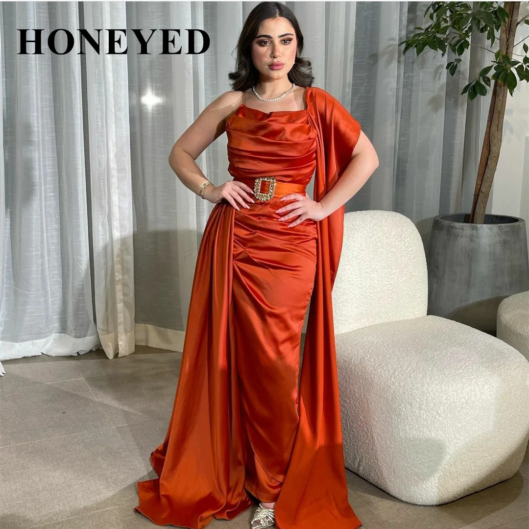 

Honeyed 2023 Vintage Long One Shoulder Satin Evening Dresses Sheath Pleated Floor Length فساتين سهرة Prom Formal Dress for Women