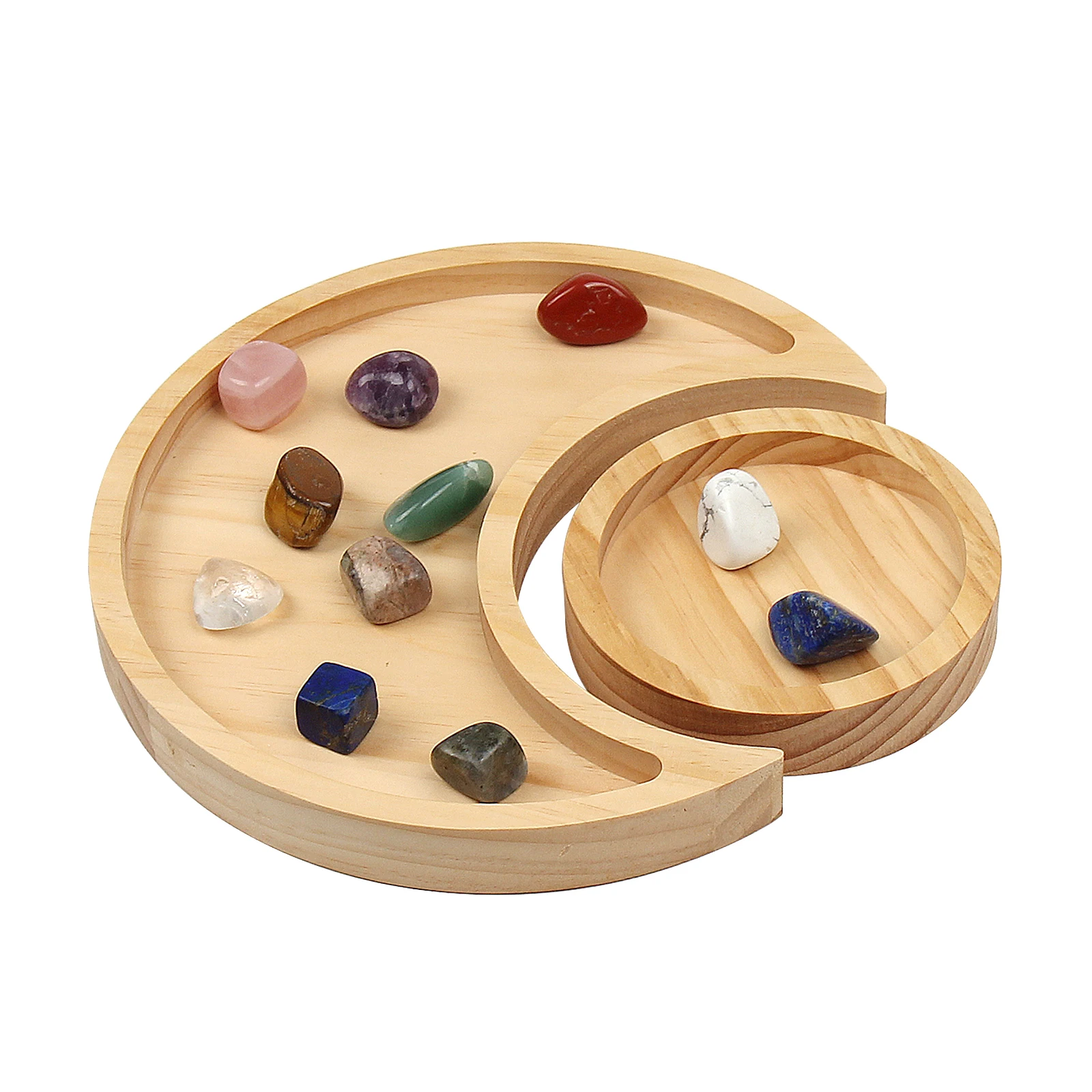 Wooden Trinket Tray Moon Shaped Decorative Make Up Box Jewelry Necklace Storage Display Panel Tray Solid Home Dec